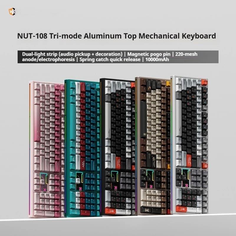 Weikav Nut108 Game Keyboard Set Wired And Wireless Three-Mode Mechanical Keyboard Argb Lighting 104-Key Diy Game Keyboard Gifts