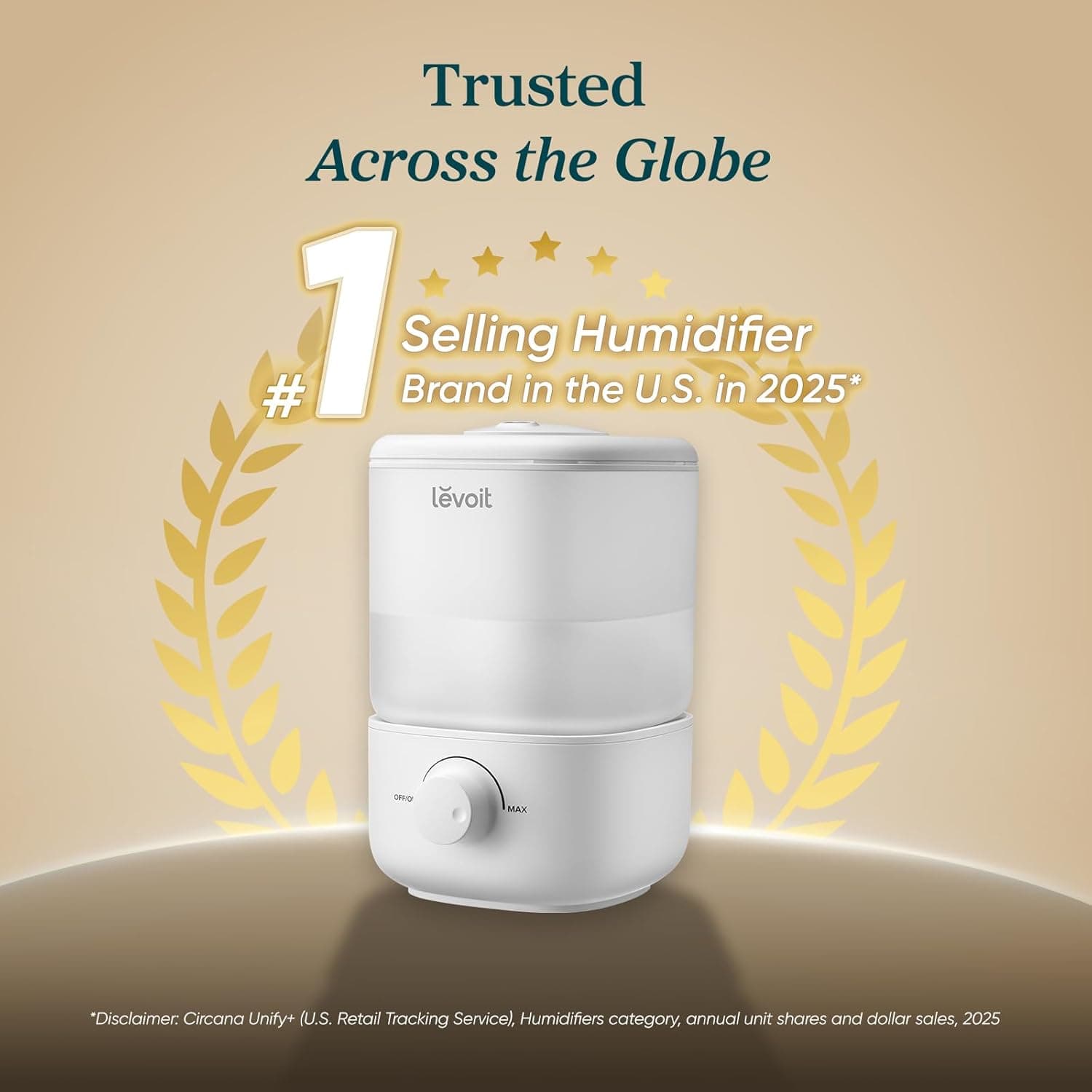 LEVOIT Top Fill Humidifier for Bedroom, 2.5L Cool Mist, White