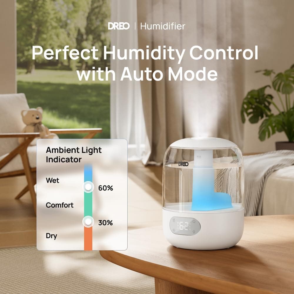 DREO 3L Top Fill Cool Mist Humidifier with Humidity Sensor, White